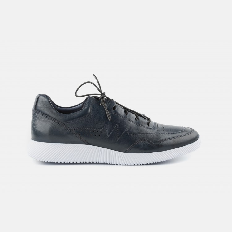 Lacivert Hakiki Deri Comfort Taban Sneaker