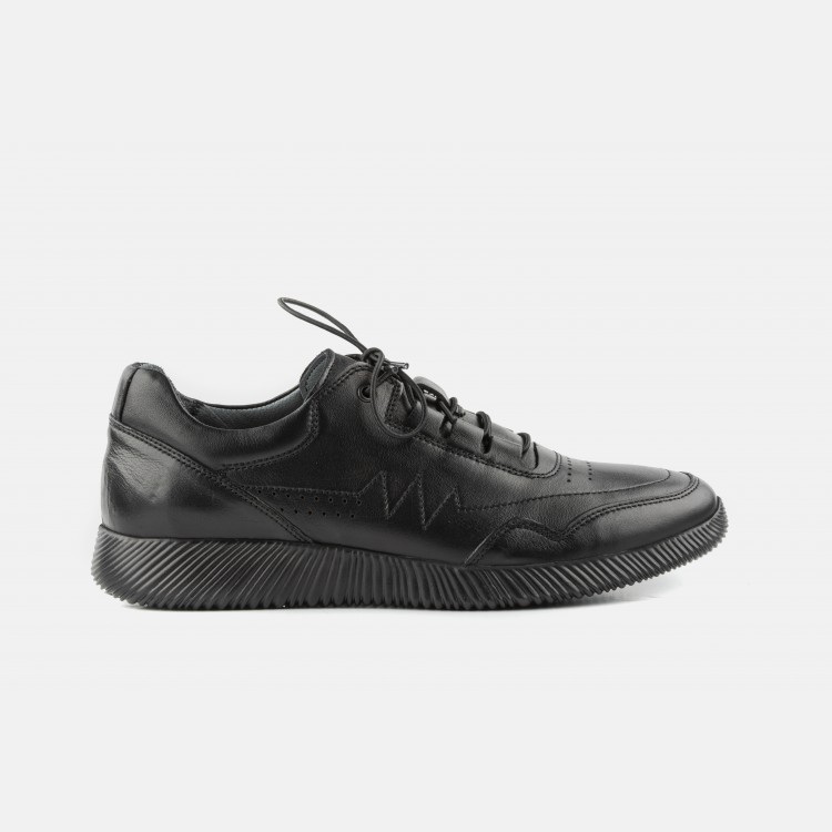 Siyah Hakiki Deri Comfort Taban Sneaker