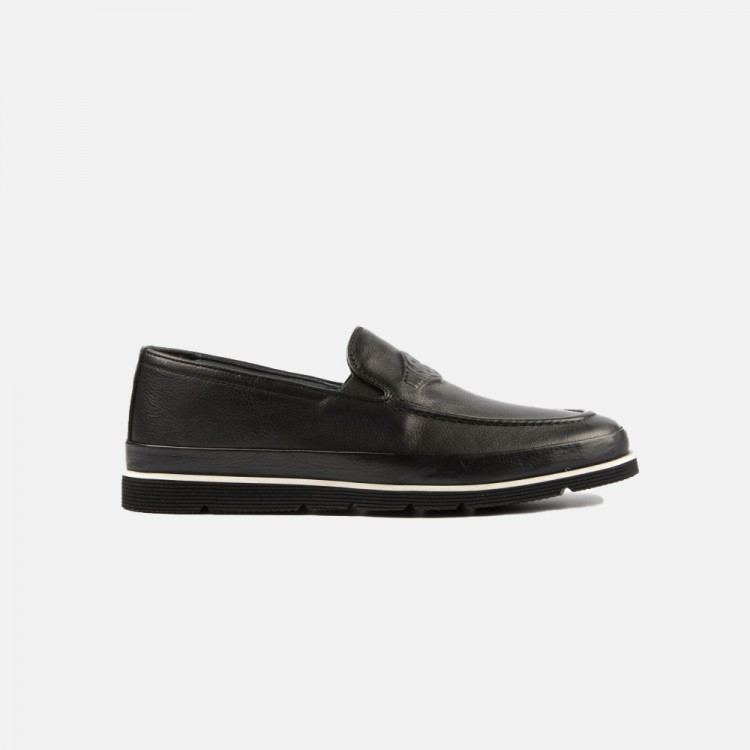Siyah Hakiki Deri Bağcıksız Loafer