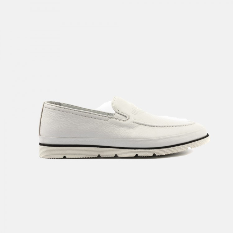 Beyaz Hakiki Deri Bağcıksız Loafer