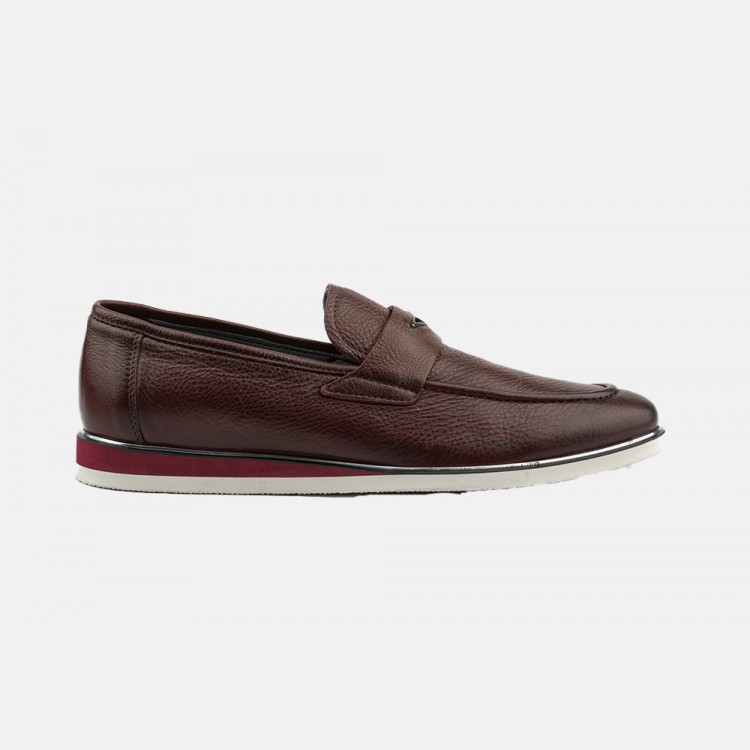 Bordo Hakiki Deri Bağcıksız Loafer