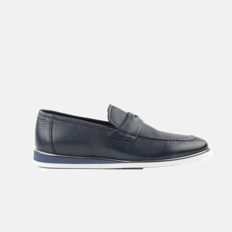 Lacivert Hakiki Deri Bağcıksız Loafer