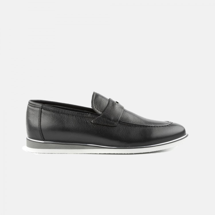 Siyah Hakiki Deri Bağcıksız Loafer