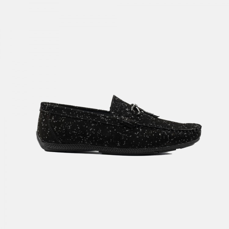 Siyah Deri Nokta Desenli Loafer