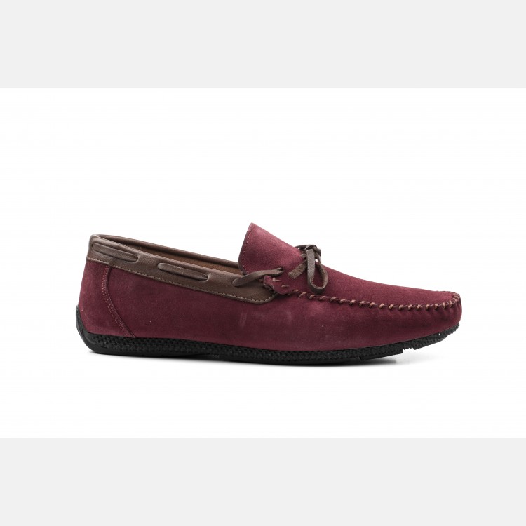 Bordo Süet Deri Kurdaleli Loafer