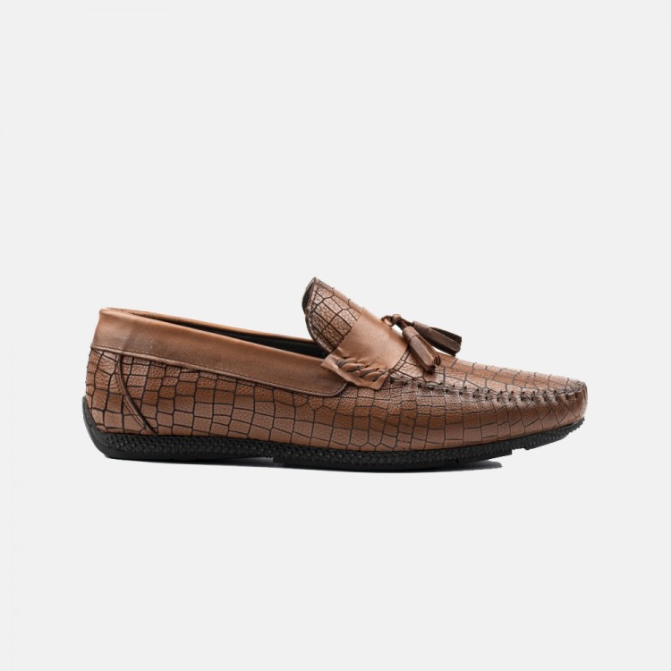 Taba Deri Lazer Desenli Loafer