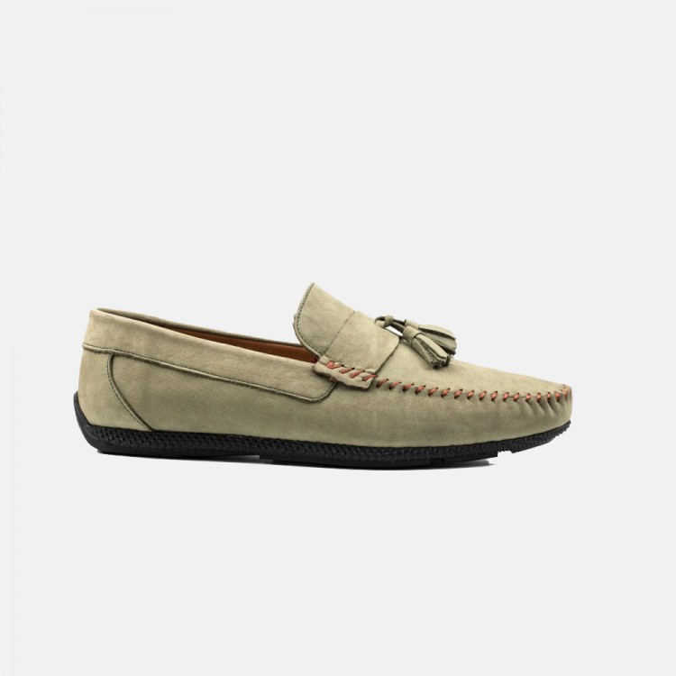 Yeşil Deri Lazer Desenli Loafer